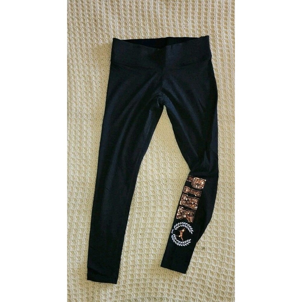 NWOT VICTORIA'S SECRET PINK HIGH WAIST COTTON LEGGINGS GOLD DOG LOGO Sz M Y2K 90